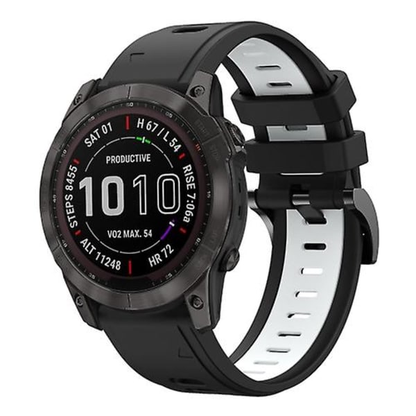 Til Garmin Fenix ​​7x Solar 26mm To-farvet Sports Silikone Watch Band Black-White
