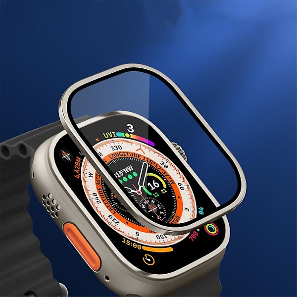 Metallinen puskuri + karkaistu lasi Apple Watch Ultra 49mm Band Näytönsuoja Anti-Scratch HD Full Film Iwatch Ultra 49 mm hihna glass with bumper O