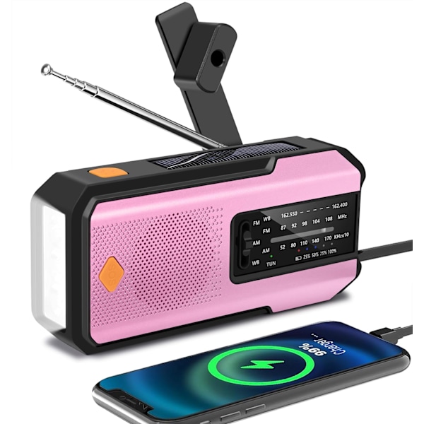 Nödhandvevradio med 3 LED-ficklampor, lämplig för inomhus- och utomhuscamping Rosa