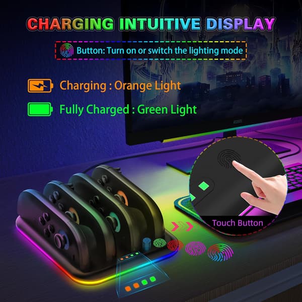 4 i 1 oplader til Switch 2 Joy Con opladningsstation med LED-indikator, sort
