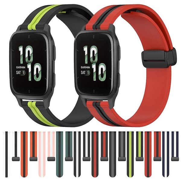 Til Garmin Forerunner Sq2 20mm foldemagnetisk lås Silikone urbånd Black-White