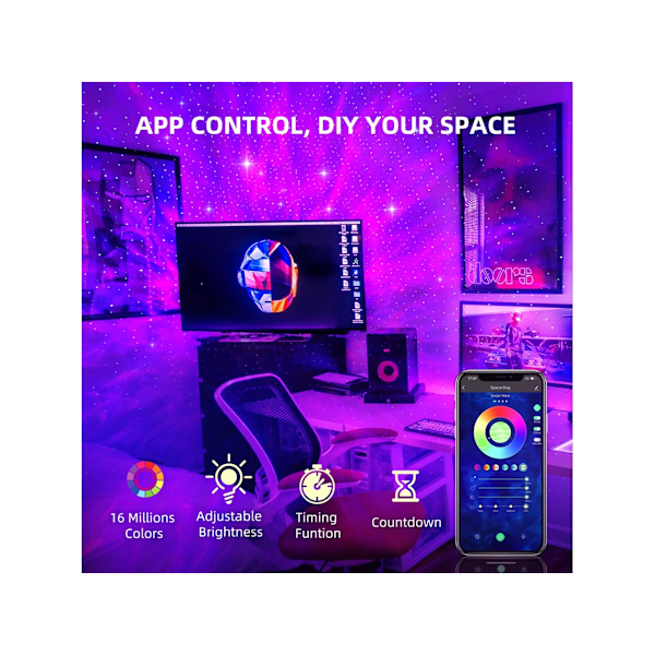 Barnas Galaxy Nattlys Projektor Barnas Projektorlampe 15 Farger 360° Roterende Høytaler med Fjernkontroll Ingen Bluetooth Modell