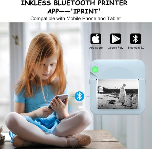 Mini Bluetooth Termisk Printer blækfri etiketprinter med 14 ruller trykpapir, pink