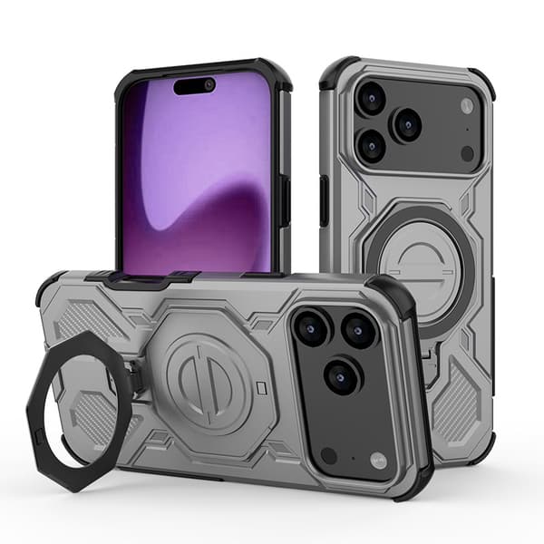 Etui til iPhone 17 Pro Max med 360° roterende magnetisk brakett, grå