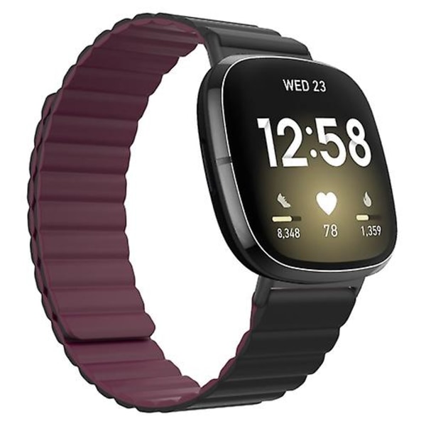 Til Fitbit Versa 4 / Sense 2 Universal Magnetic Silicone Watch Band Black Wine Red