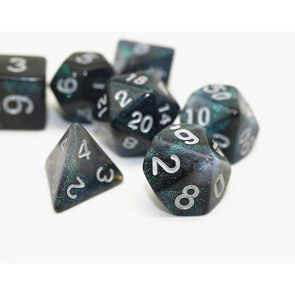 Polyhedral terningsæt til fangehuller og drager Pathfinder-rollespil Glitterterninger med terningpose green