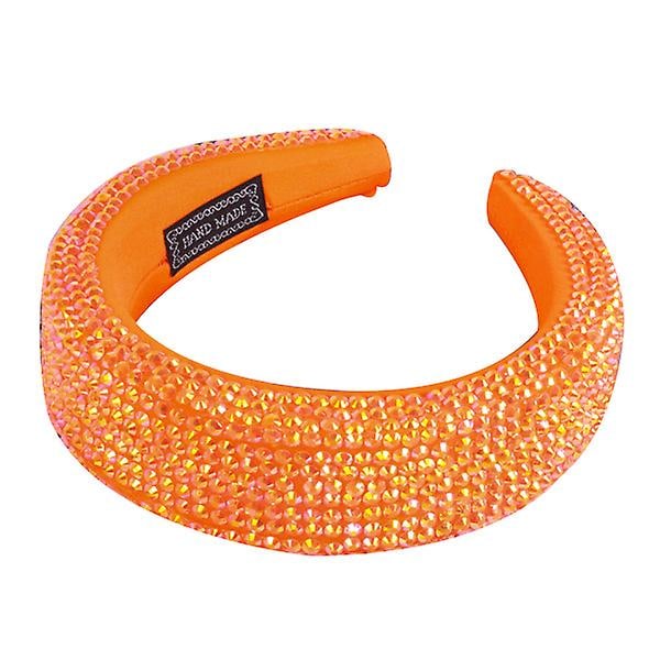 Dame Polstret Fløjl Hårbøjle Bred Hovedbånd Funklende Holografisk Ab Resin Rhinestone Hovedbeklædning Orange