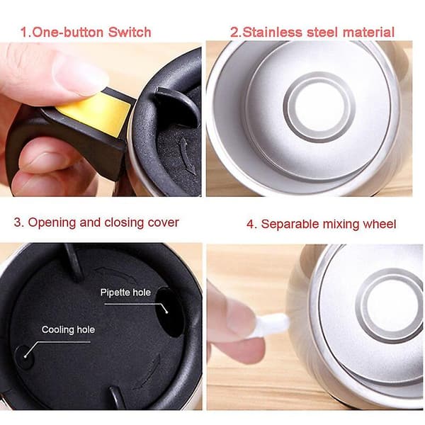 Usb Genopladelig Automatisk Blender Smart Termokande Selvomrørende Magnetisk Kop Rustfrit Stål Kaffe Mælke Blender Cup black