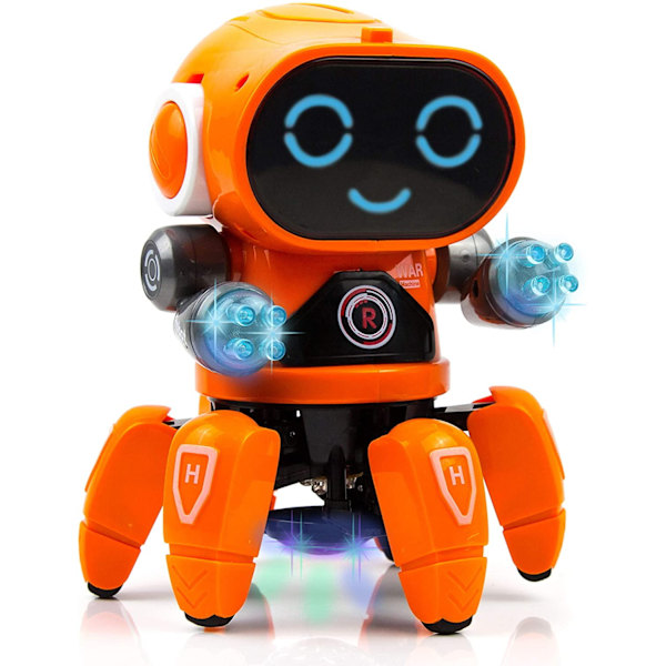 Robotlegetøj til børn, gående dansende robotlegetøj med blinkende lys og musik, orange