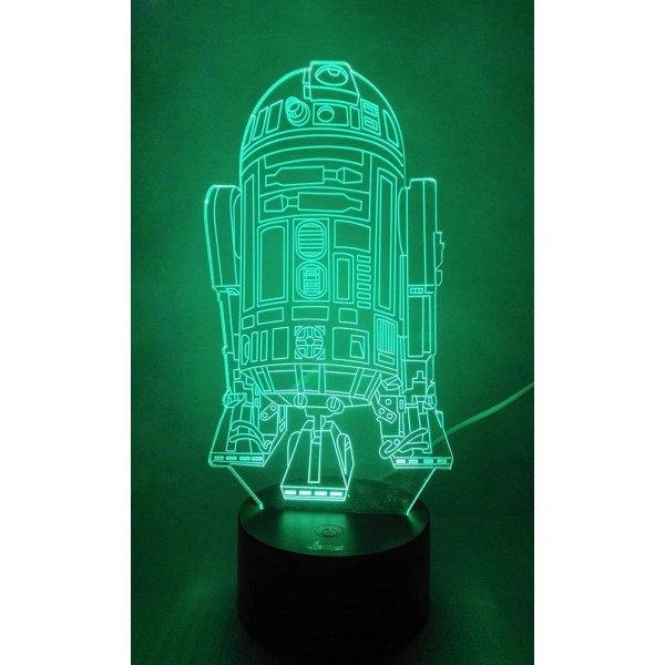 R2-d2 Robot 3d Nattljus Led Illusion Lampa Sängbordsbordslampa, 7 färgskiftande lampor med akrylplatta & absbas & USB laddare