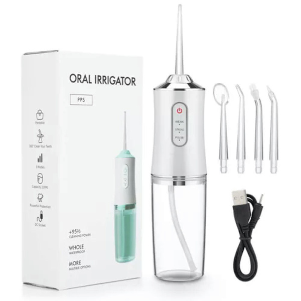 Oral Irrigator Bärbar Usb Vattenstråle Floss 4 Jet 220Ml 3 Lägen Ipx7 Vit