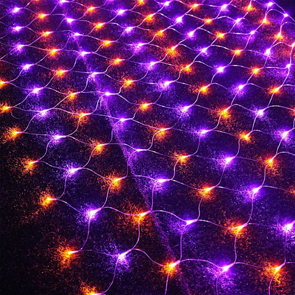 Udendørs Halloween Net Lys, 3,65 m x 1,5 m 360 LED Fe Lys Kæde med 8 Lysindstillinger, Sammenkoblingsbar Sikker Adapter til Have Træer Buske