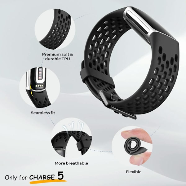 4-pak kompatibel med Fitbit Charge 5/Charge 6-bånd for kvinner og menn, pustende lufthull sportsarmbånd