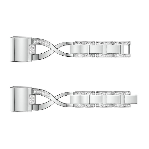 X-formad watch i massivt rostfritt stål med diamanter för Fitbit Charge 2 Silver