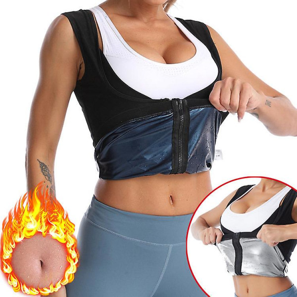 Midjetrener Dame Sauna Sweat Top Vest Body Shaper Slanking Midje Cincher Workout Shapewear Black Blue S M