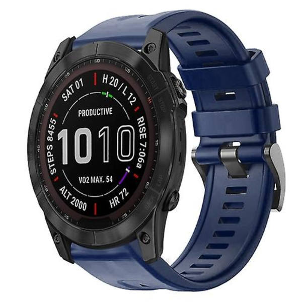 Til Garmin Fenix ​​7x metalspænde ensfarvet silikoneurrem Navy Blue