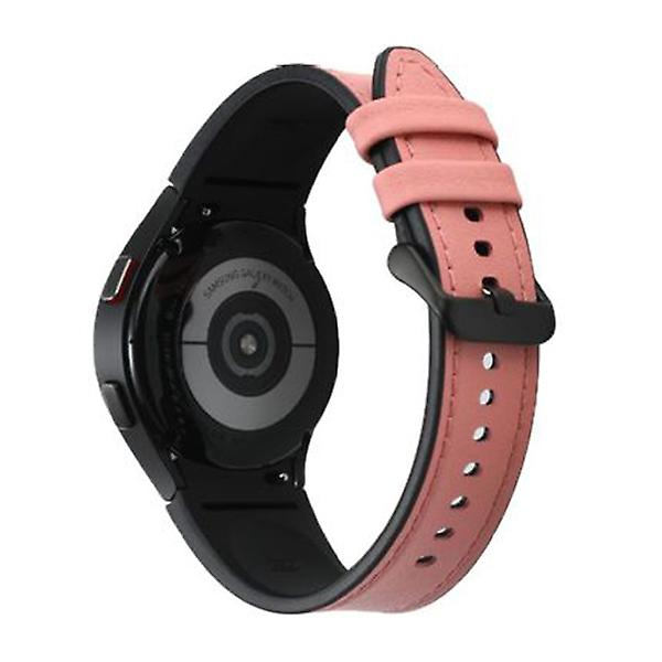 Læderrem til Samsung Galaxy Watch 4 Classic 44mm 40mm Ingen huller Silikone+læderarmbånd Correa Galaxy Watch 4 5 Pro Band pink-black Galaxy Watch 4 40-44S-M