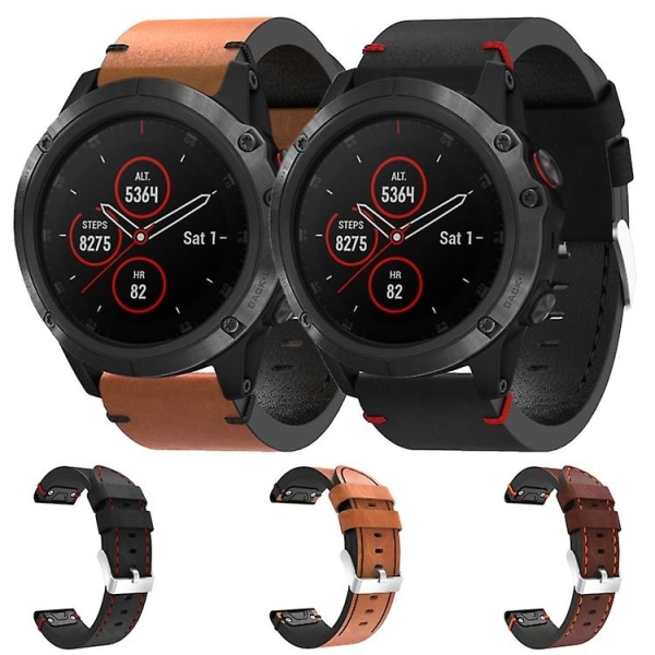 Garmin Fenix ​​5x Plus 26 mm nahkaompeleelle watch Brown