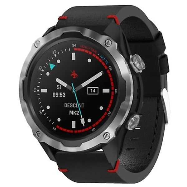 Til Garmin Descent Mk 2 26mm læder sutur stålspænde urbånd Black