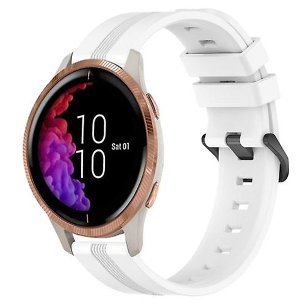 Til Garmin Venu 20 mm konkav stribet Slicone urbånd White
