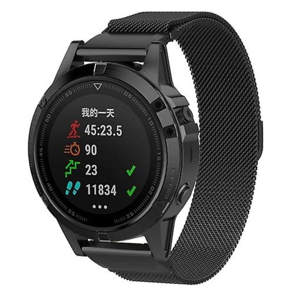 För Garmin Fenix ​​5s Milan Metal Rostfritt stål Metal Watch Band Black