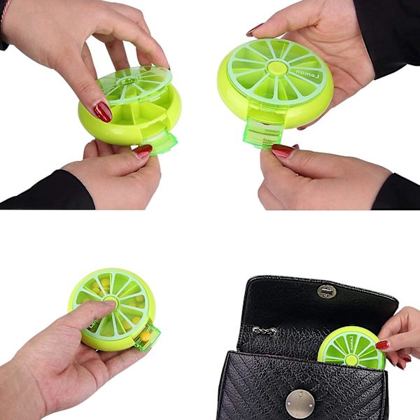 Paket med 3 (apelsin/citron/pomelo) Creative Portable Mini 7 dagars veckovis cirkulär form Roterande söt fruktstil case