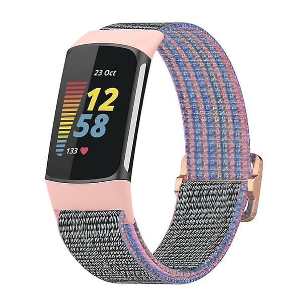 För Fitbit Charge 5 Elastic Nylon Braid Watch Band Pink