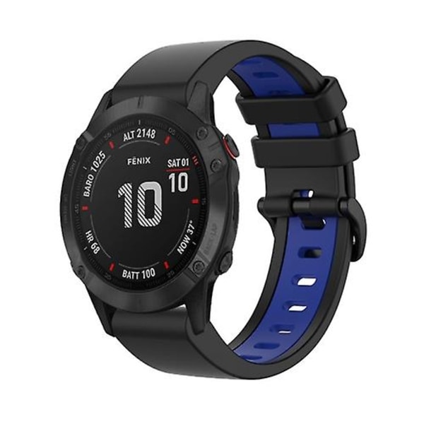 For Garmin Fenix ​​6 Pro 22mm Silikon Sports To-farget Klokkebånd Black-Blue