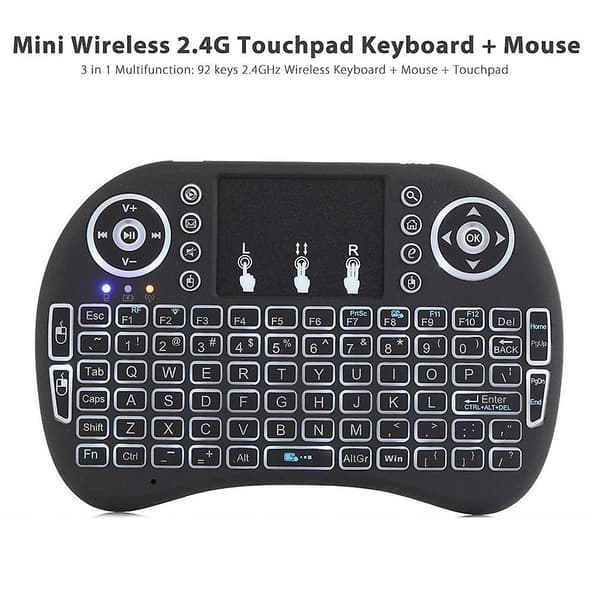 Mini 2.4ghz Multi-media Portable Wireless Handheld Mini Keyboard Backlit lithium battery black