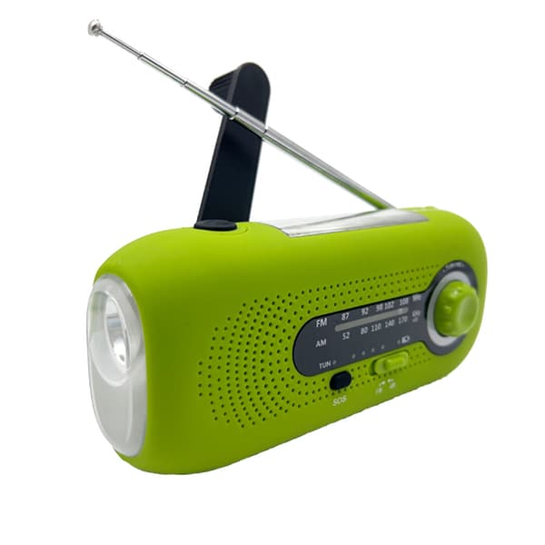 Nødvejrradio med håndsving og 2000mAh backup batteri Grøn