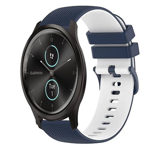 För Garmin Vivomove Style 20 mm rutigt watch i två färger i silikon Dark Blue-White