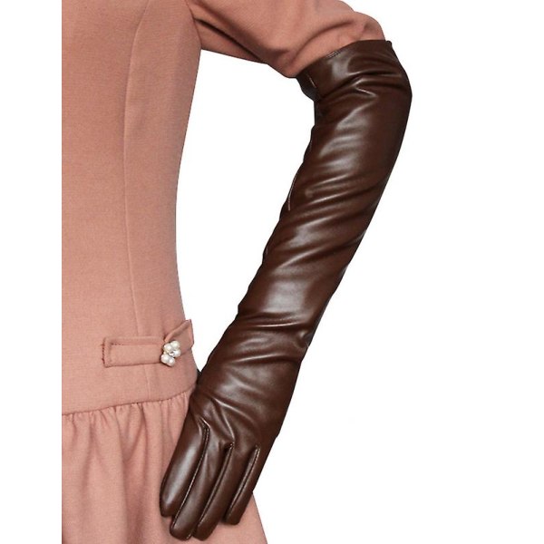 Långa läderhandskar Simulationshandskar för kvinnor Silkeslent foder Långt över armbågen Elegant vante 50 cm Brown S