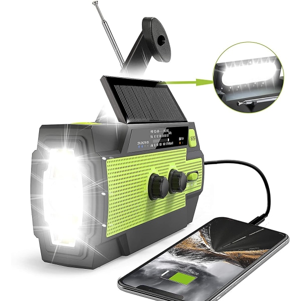 Emergency Solar Crank Power Smart Phone Lader Med Solcellepanel Radio Solar Charger Powerbank 4000mah