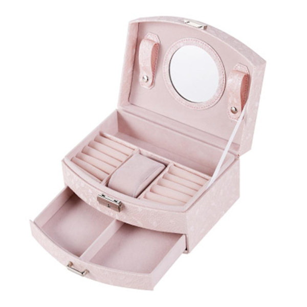 Dame Smykkeæske Pu Læder Til Ring, Ørering, Lys Pink