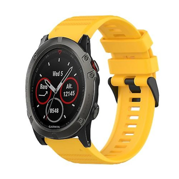 Til Garmin Fenix ​​5x Plus 26 mm horisontal tekstur silikone urrem med afmonteringsværktøj Yellow