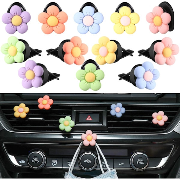 12 st Daisy Luftventilklämmor, Söta Blommiga Bilfräschare Charm