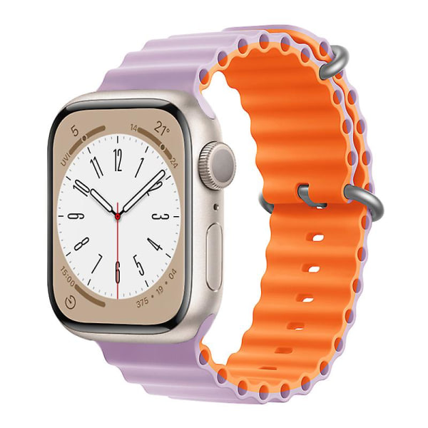 Ocean Rannekoru Apple Watch Ranneke 44mm 40mm 45mm 41mm 49mm 42mm 38mm Älykello silikonihihna Iwatch Ultra Series 7 6 3 Se 8 Light purple-orange 42 44 45 49mm