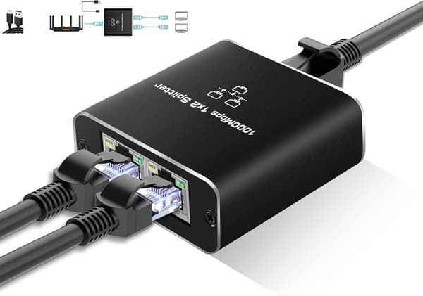 Ethernet Splitter 1 til 2, 1000Mbps RJ45 Netværks Splitter med USB Strøm, Dobbelt Enhed Support til Cat5/6/7/8