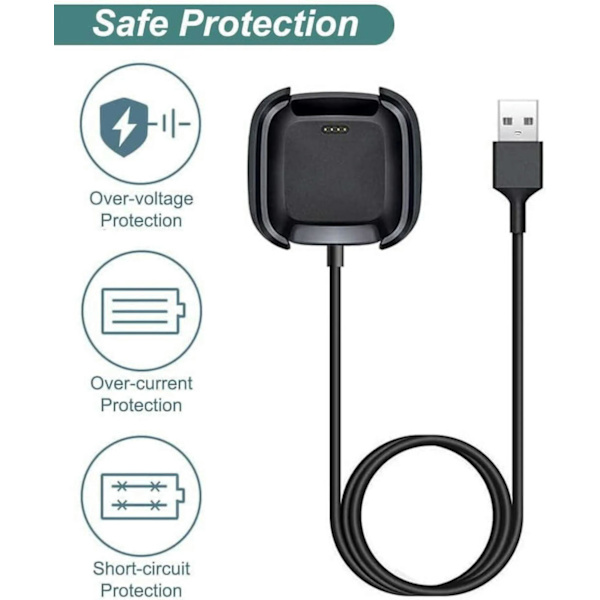 Laddare för Fitbit Versa 1/Versa Lite/Versa Se, Ersättningsladdningsdocka Kabel Kompatibel med Fitbit (2-pack)