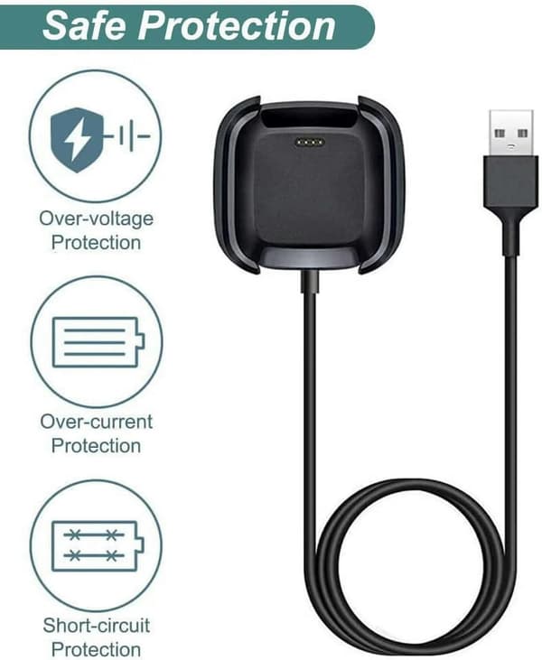 Lader for Fitbit Versa 1/Versa Lite/Versa Se, erstatningsladingstasjonkabel kompatibel med Fitbit (2-pakning)