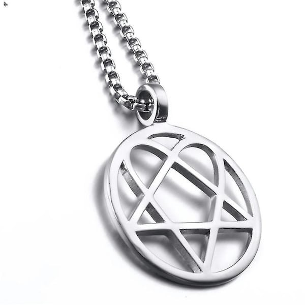 Heartagram Star Heart Him Mens Womens Rustfritt Stål Anheng Halskjede Vintage Smykker Style 2-chain 61cm