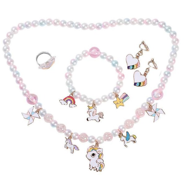 Barnsmycken för flickor 5 set halsband armband pink