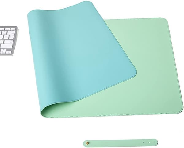 PU-skinn vanntett skrivebordsmusematte, Grønn Blå/80x40cm