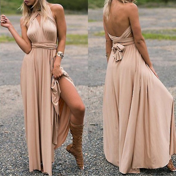 Sexig dam multiway wrap konvertibel boho maxi klubb röd klänning bandage lång klänning fest brudtärnor infinity robe longue Khaki S