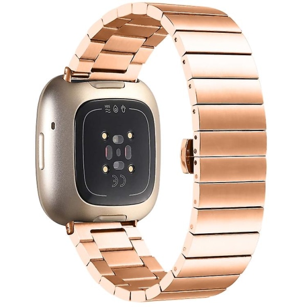 Til Fitbit Versa 4 / Sense 2 Universal Butterfly Buckle Metal Watch Band Rose Gold