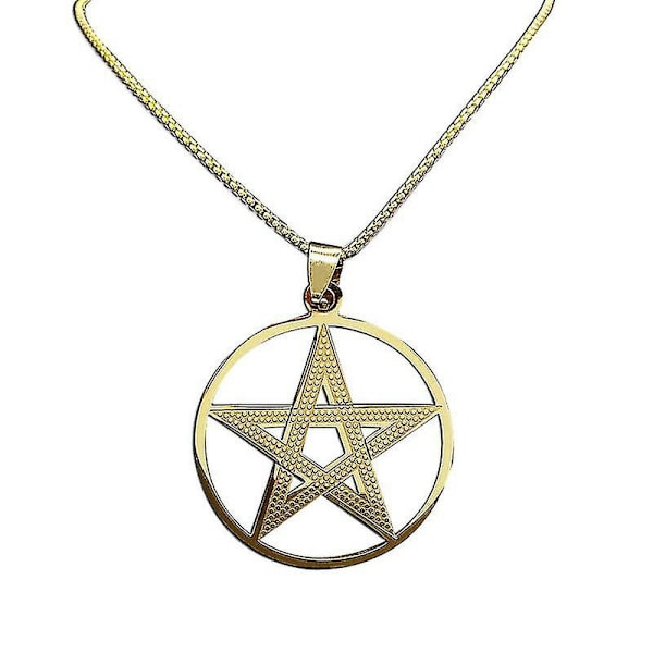 Skyrim Supernatural Pentagram Halsband för Män Rostfritt Stål Box Kedja Pentakel Stjärna Talisman Amulett Hänge Halsband Smycken Style A - gold
