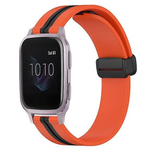 Til Garmin Venu Sq 20 mm folde magnetisk lås silikone urbånd Orange-Black