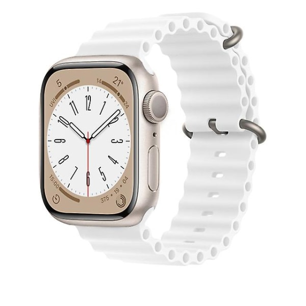 Ocean Armbånd For Apple Watch Band 44mm 40mm 45mm 41mm 49mm 42mm 38mm Smartwatch Silikonrem Iwatch Ultra Series 7 6 3 Se 8 white 42 44 45 49mm