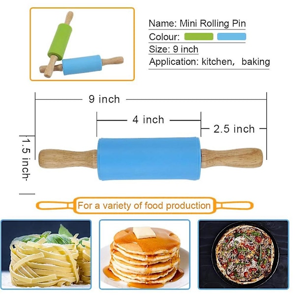 2 stk. silikonekagerulle, dejrulle, non-stick overflade Solid wood handle