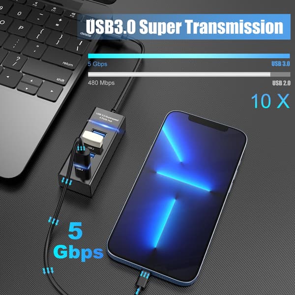 4 Port USB 3.0 Extender Hub 3.0 til Desktop Laptop Computer adapter